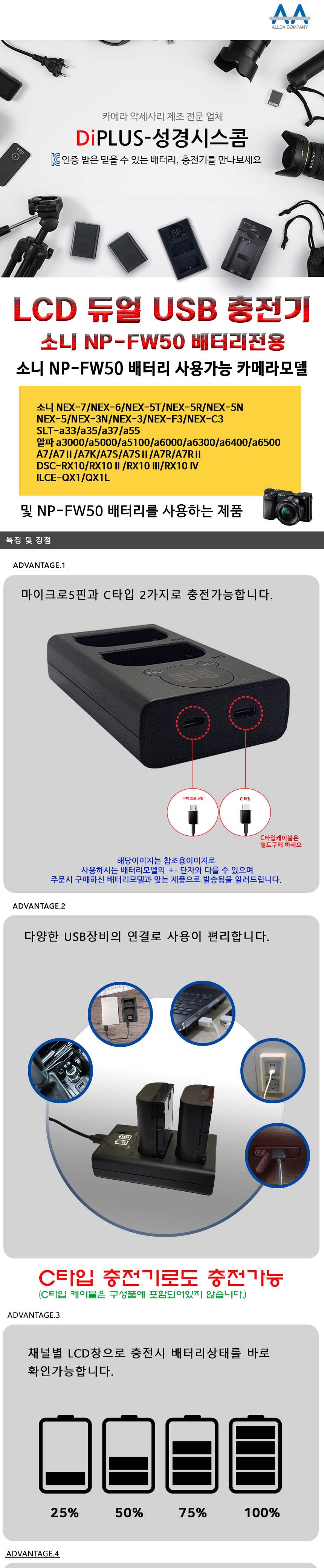 소니 NP-FW50 호환용 듀얼 LCD표시창 급속충전기/소니충전기/소니배터리충전/충전기/디카충전/디카충전포트