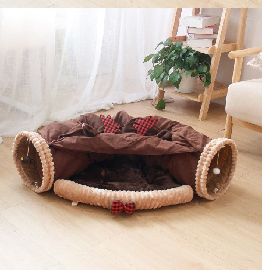강아지 고양이 숨숨 안락한 침대 터널 (브라운)/숨숨집/캣숨숨집/고양이숨숨집/캣터널/캣하우스/고양이침대