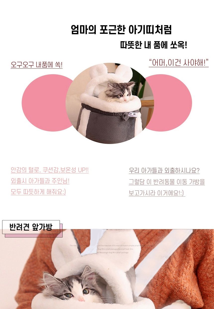 고양이 강아지 산책 앞가방 이동가방