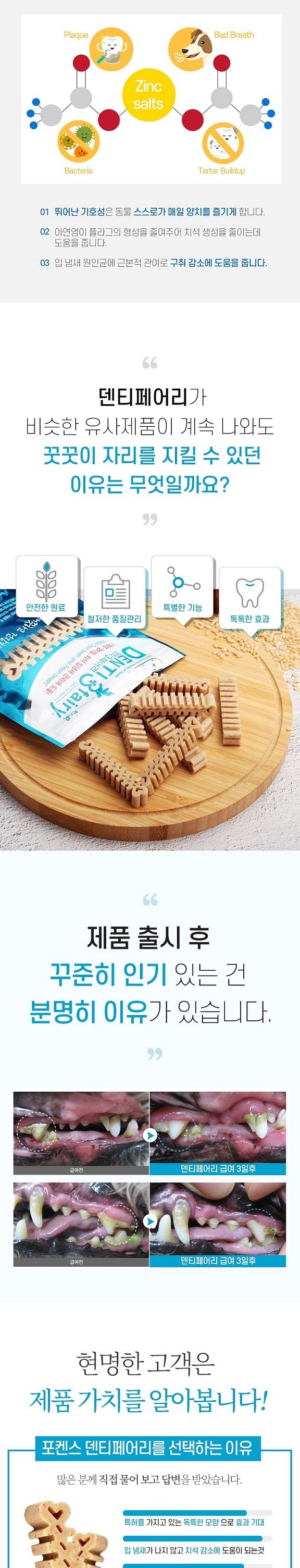 강아지오래먹는간식 포켄스 덴티 페어리 65g SS/펫치아관리/치아관리껌/치석제거/치석제거껌/덴탈껌/개껌/
