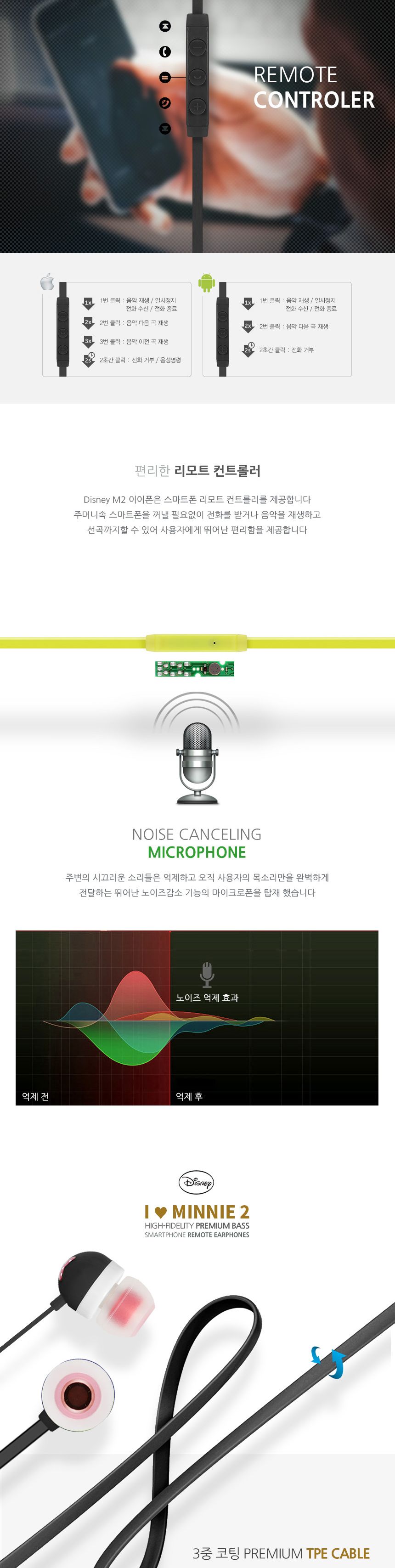 TKDS 디즈니 커널형 스마트폰 리모트 이어폰 M2/이어폰/리모트이어폰/리모컨이어폰/통화용이어폰/핸드폰이