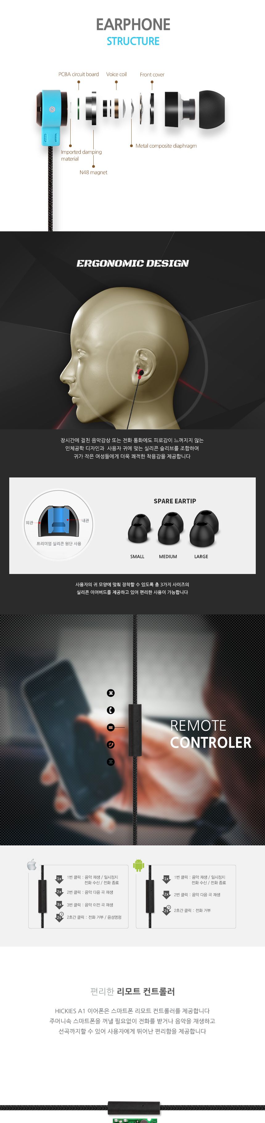 히키스 스마트폰 리모트 고음질 커널형 이어폰 A1/이어폰/고음질이어폰/스마트폰이어폰/이어폰커널형/여성