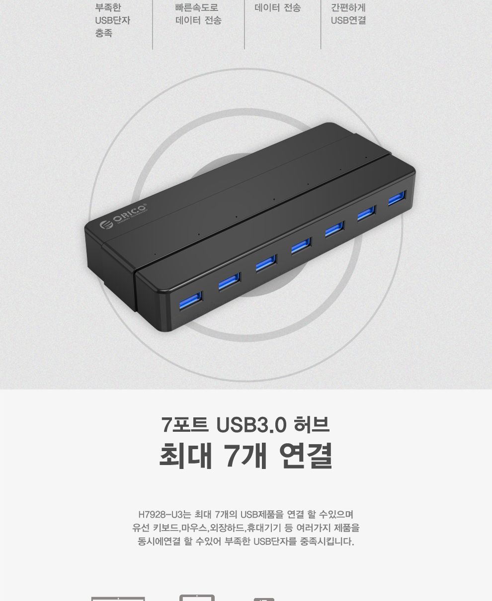 오리코 H7928-U3 USB3.0 4포트 허브/허브/네트워크/인터넷허브/랜허브/랜케이블/랜선허브/스위칭허브/4포트