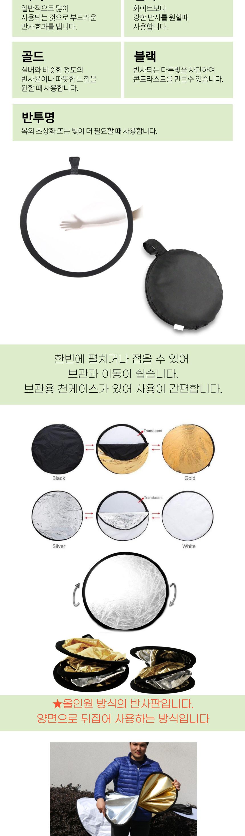 접이식 촬영반사판 대용 조명 사진 양면 올인원 반사/촬영용품/조명반사판/반사판/접이식반사판/접이식조명