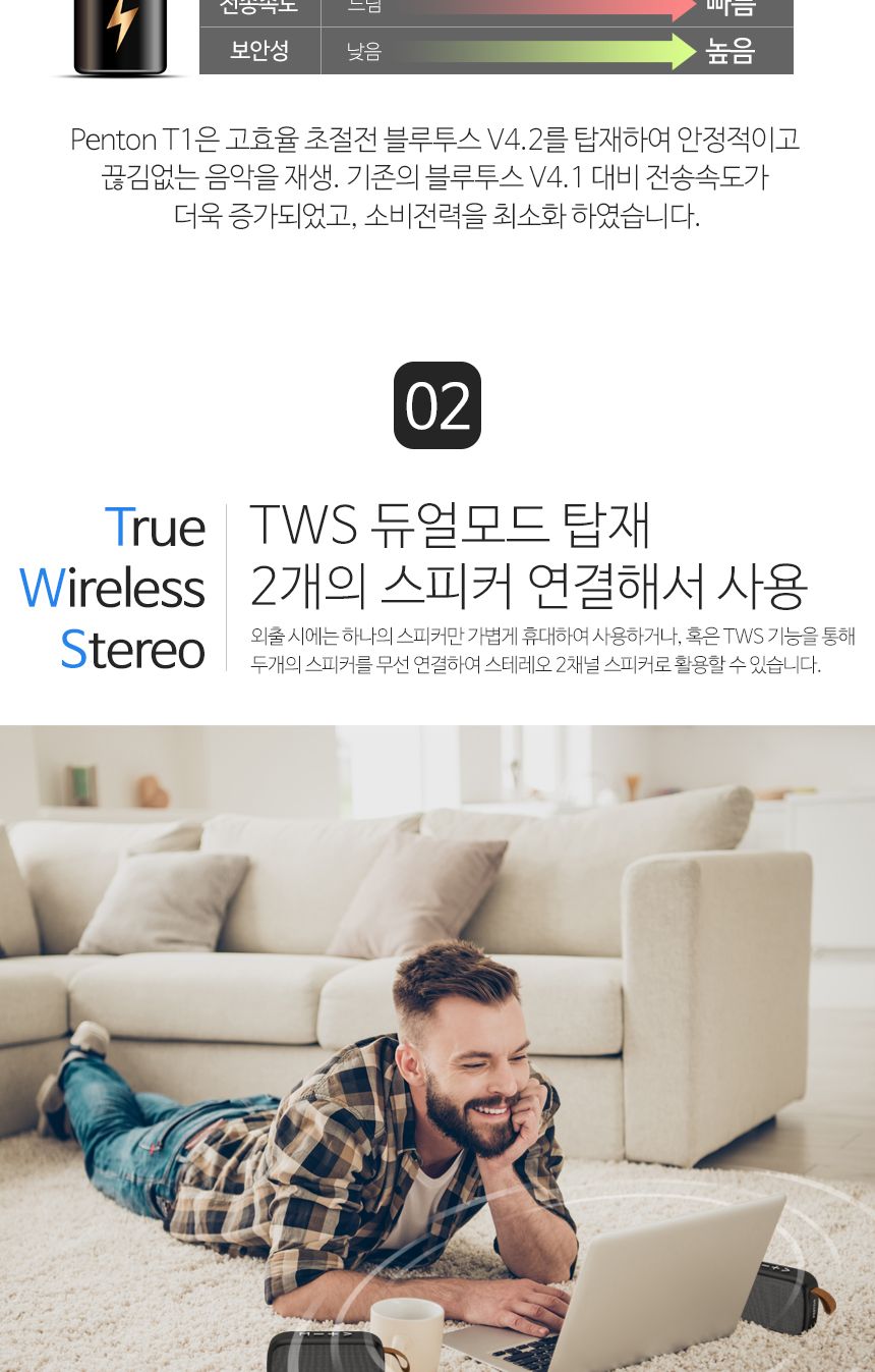 펜톤 휴대용블루투스스피커 T-1 풍부한사운드 TF재생/스피커/무선스피커/무선미니스피커/여행용스피커/휴대