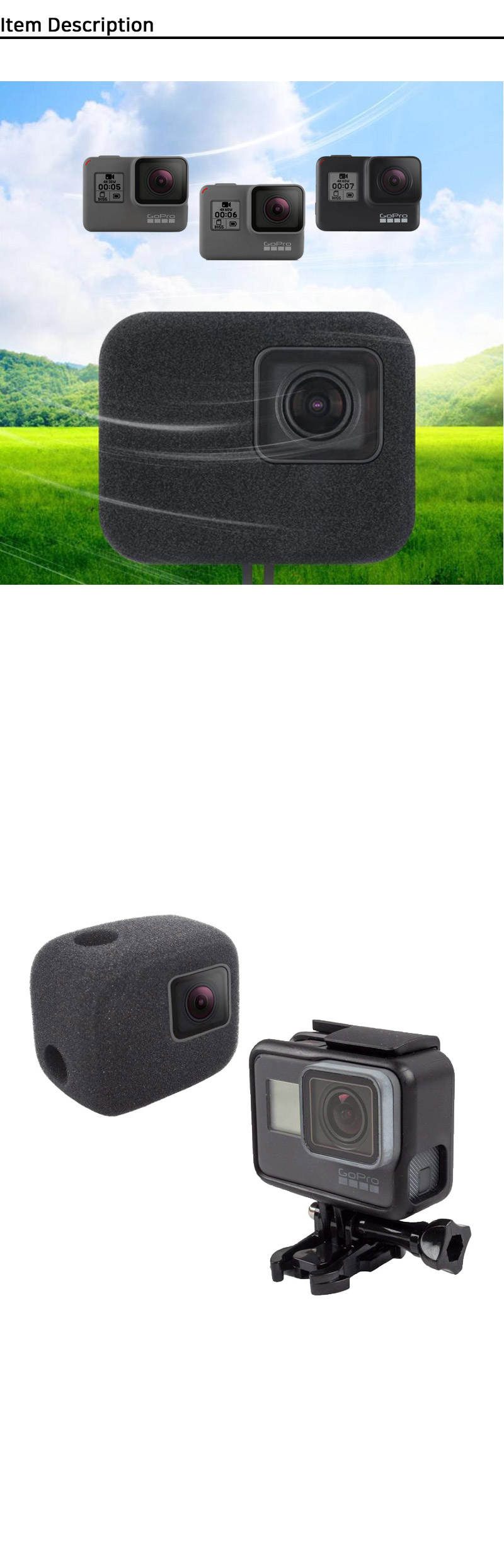 GOPRO HERO 7 6 5 윈드 폼 쉴드 소음 스펀지 바람소리/소음방지커버/액션캠윈드커버/고프로윈드커버/액션캠