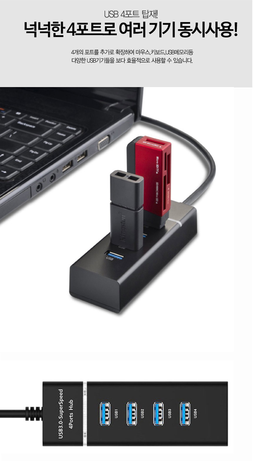 TGIC USB 3.0 4포트 허브 1M 롱케이블/허브/네트워크/인터넷허브/랜허브/랜케이블/랜선허브/스위칭허브/4포