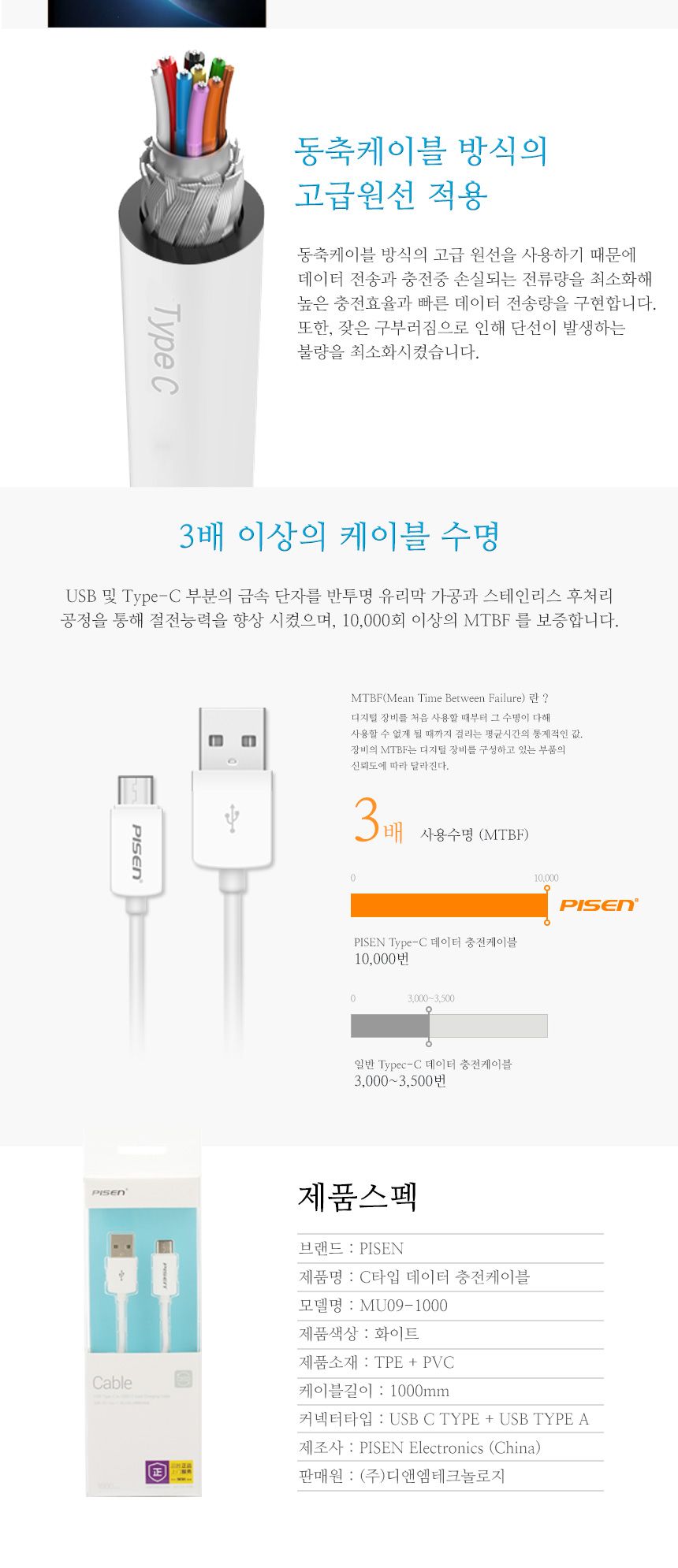 C타입 충전케이블 1000mm 타입C 데이터싱크 TYPE-C/C타입케이블/C형케이블/케이블/충전선/충전케이블/핸드
