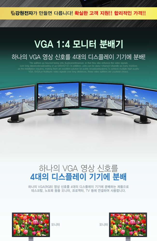 NM-R41 모니터 분배기 1대4 VGA 오디오 미지원/모니터신호분배기/공연장화면분배기/전시장화면분배기/모니