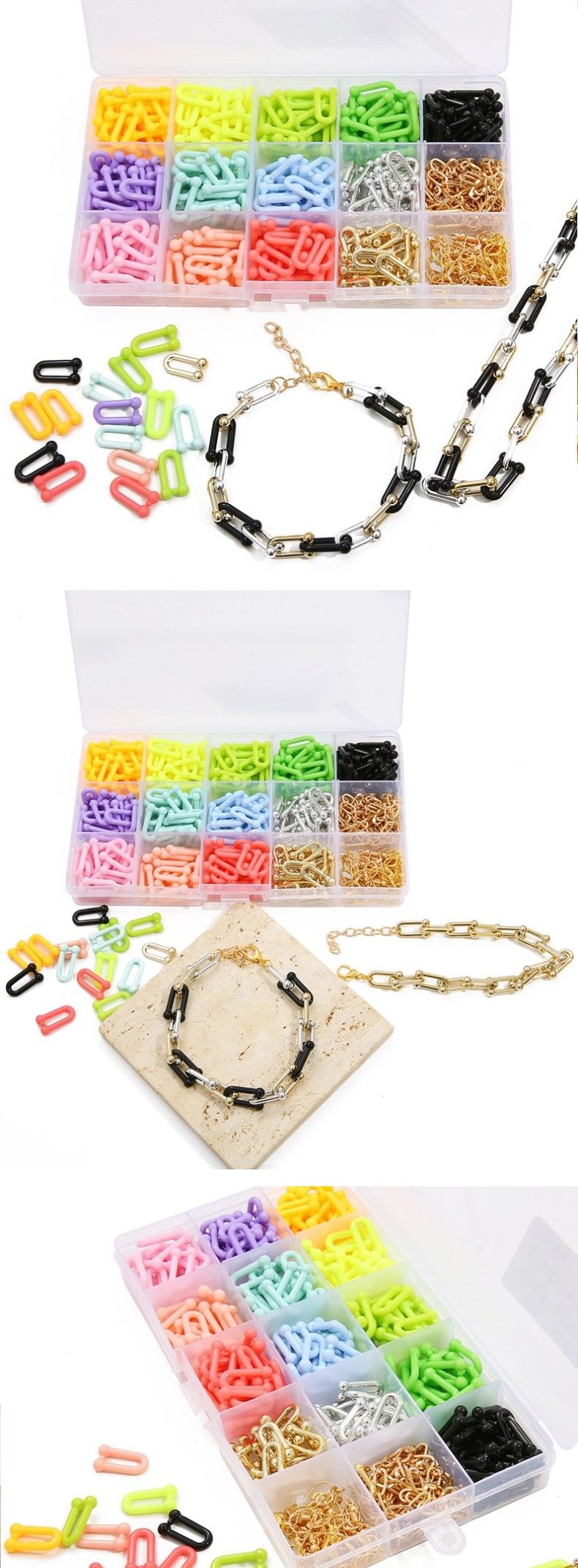 DIY U 빅체인 비즈 15종세트 팔찌 목걸이 만들기 키트/비즈공예재료/반지만들기/팔찌만들기/비즈/비즈공예/