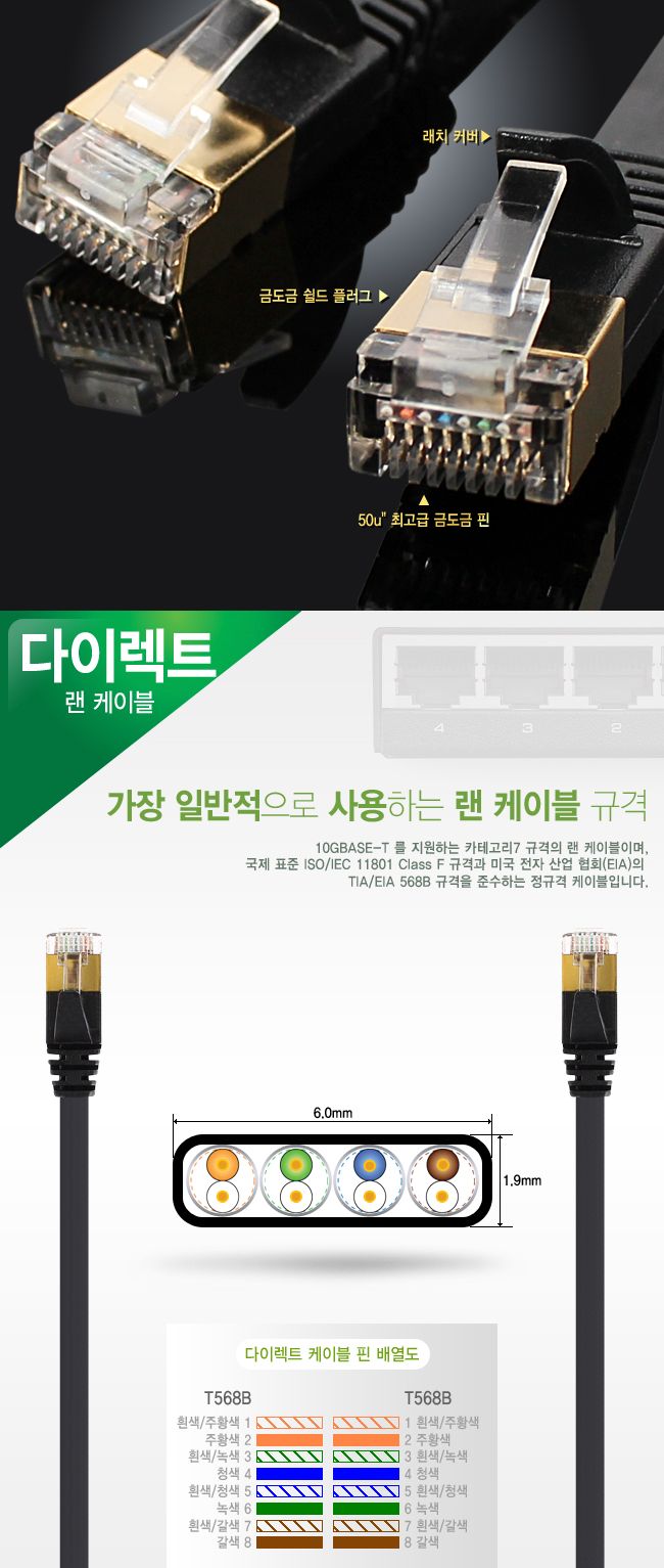 인터넷 슬림 플랫 랜케이블 CAT.7 STP 기가비트 0.5M/랜선/랜케이블/LAN선/LAN케이블/LAN/인터넷선/인터넷