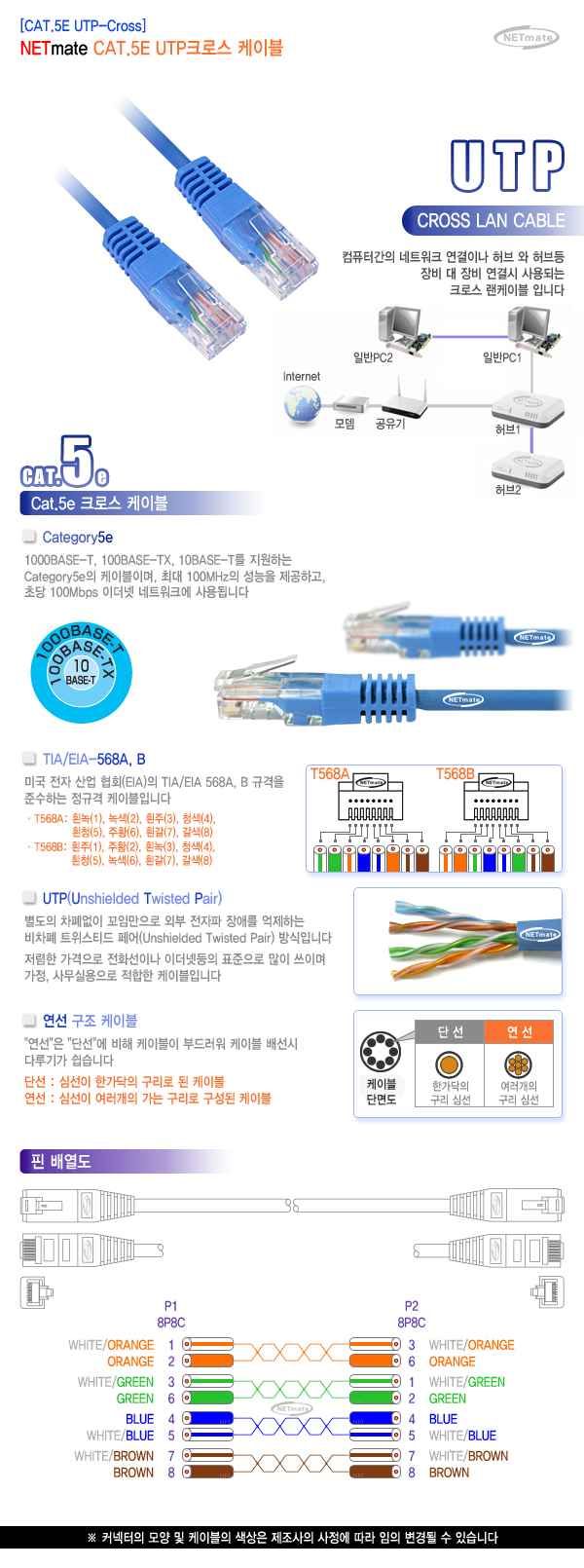 컴퓨터 네트워크 연결 CAT.5E UTP 크로스 랜케이블20M/랜선/랜케이블/LAN선/LAN케이블/LAN/인터넷선/인터넷