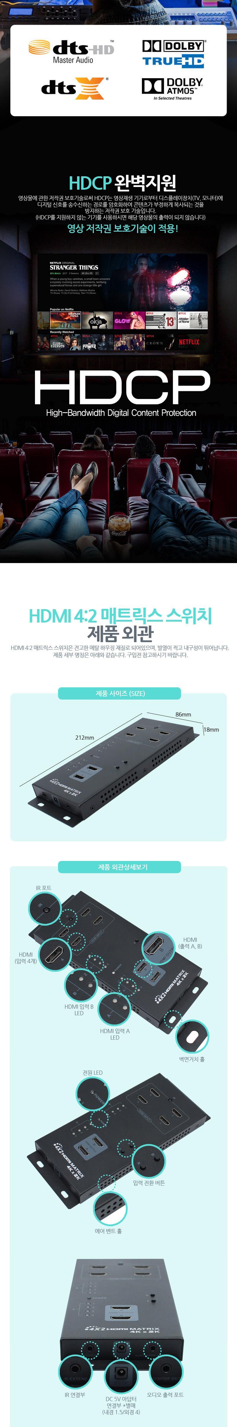 모니터 HDMI 분배기 4대2 리모콘 HDCP지원 4k UltraHD/분배기/모니터/HDMI/영상/영상분배/영산분배기/HDMI