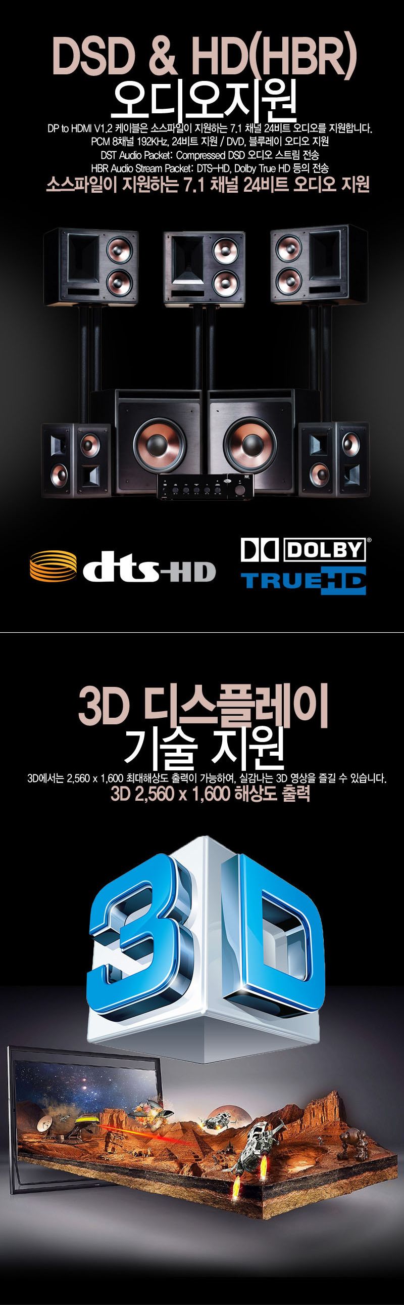 DP to HDMI 케이블 화면복제확장 21.6Gbps 대역폭 1m/DP케이블/DP영상선/HDMI/HDMI케이블/HDMI선/모니터케