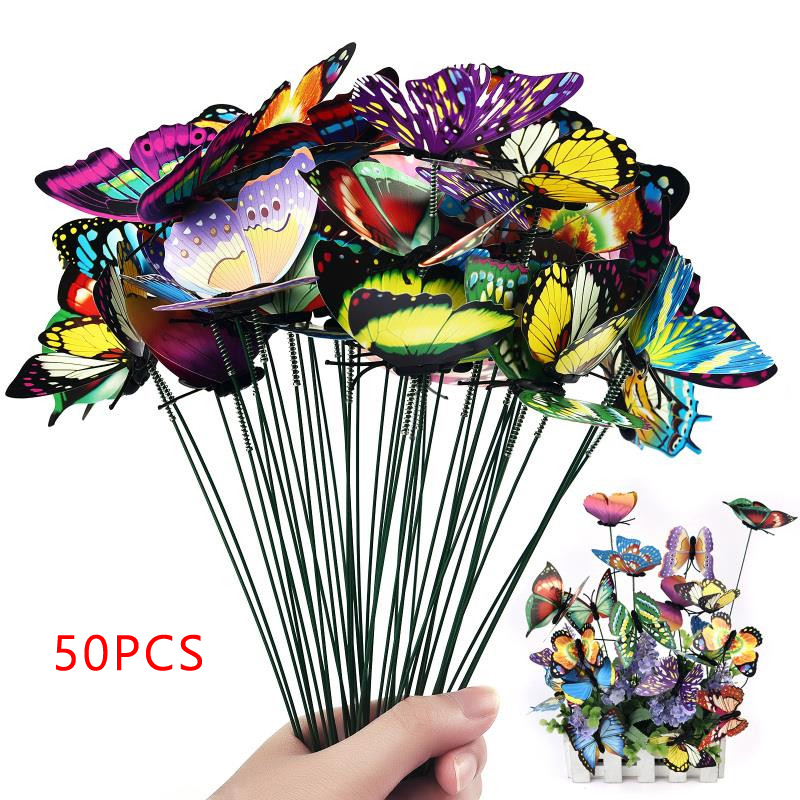 50P 색상랜덤 정원 나비 장식 화분 꽂이 인테리어/나비장식/화단꾸미기/조경꾸미기/나비꽂이/화분픽/화단픽