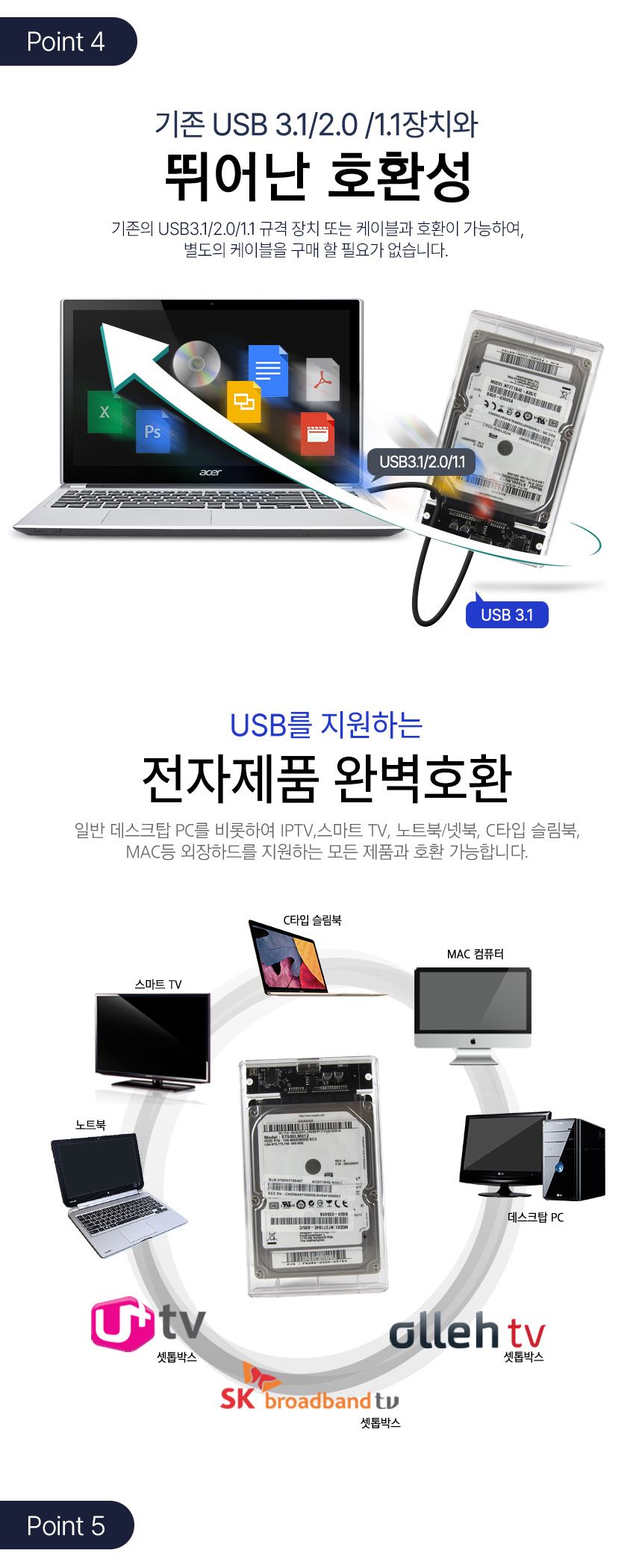 유니콘 HD-6000G USB3.1 A타입 외장케이스 투명케이스/하드케이스/하드보관케이스/외장형케이스/SSD케이스/