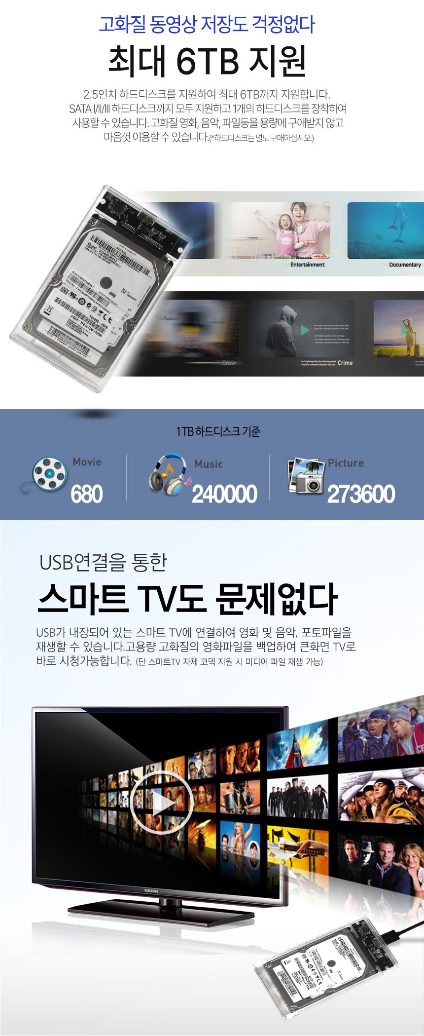 유니콘 HD-6000G USB3.1 A타입 외장케이스 투명케이스/하드케이스/하드보관케이스/외장형케이스/SSD케이스/