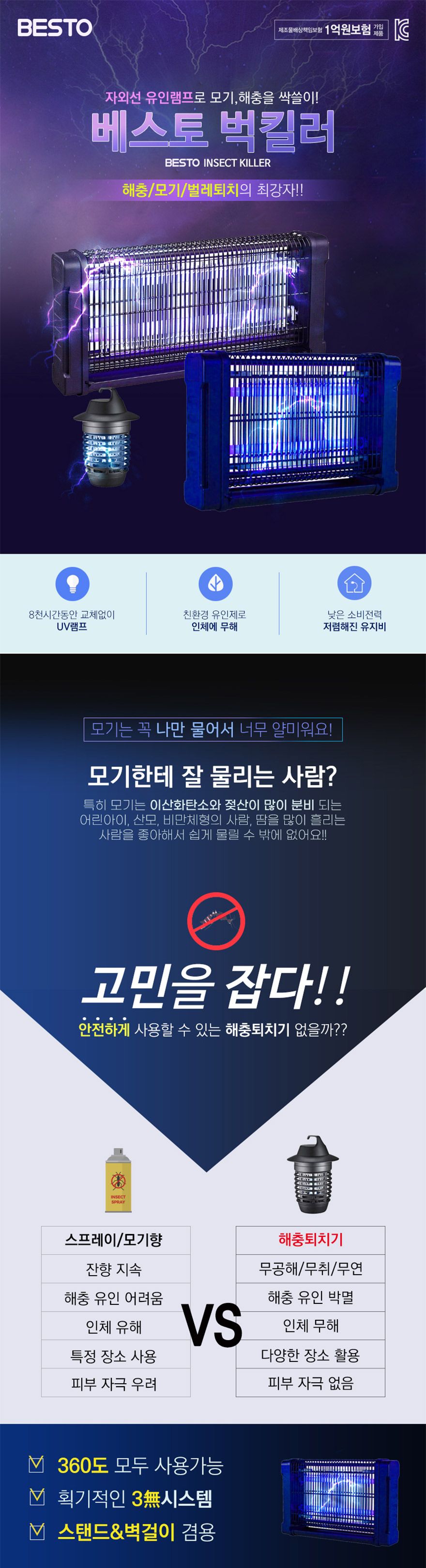 베스토 벅킬러 B-BK20 8000시간 (1EA)/포충기/포충용품/전기포충기/벌레포충/야영용품/캠핑용품/가정용포충