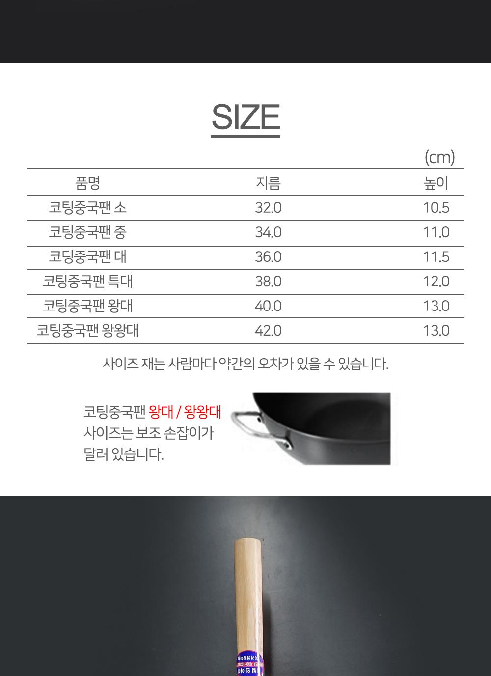 코팅 중국팬 편수 6size 코팅팬 튀김팬 요리팬 업소용팬 가정용팬 조리용팬 궁중팬 편수냄비 손잡이냄비 식당냄비 업소용냄비