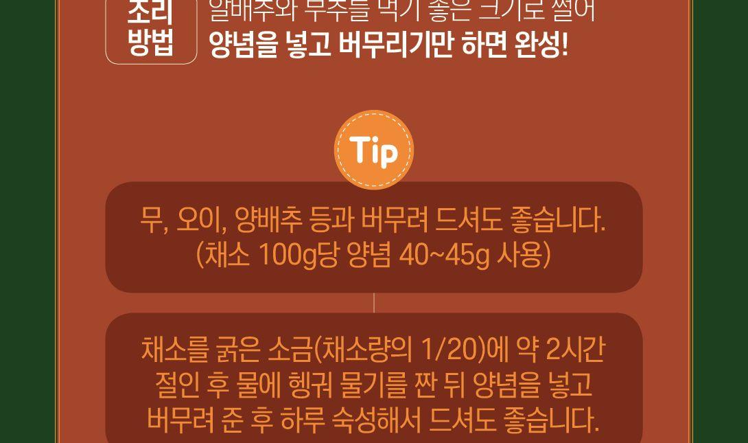 바로 무쳐먹는 겉절이양념 90g 20개 양념 양념장 간편반찬 반찬양념 양념소스 소스 반찬소스 양념 양념소스 자취생반찬 자취반찬만들기