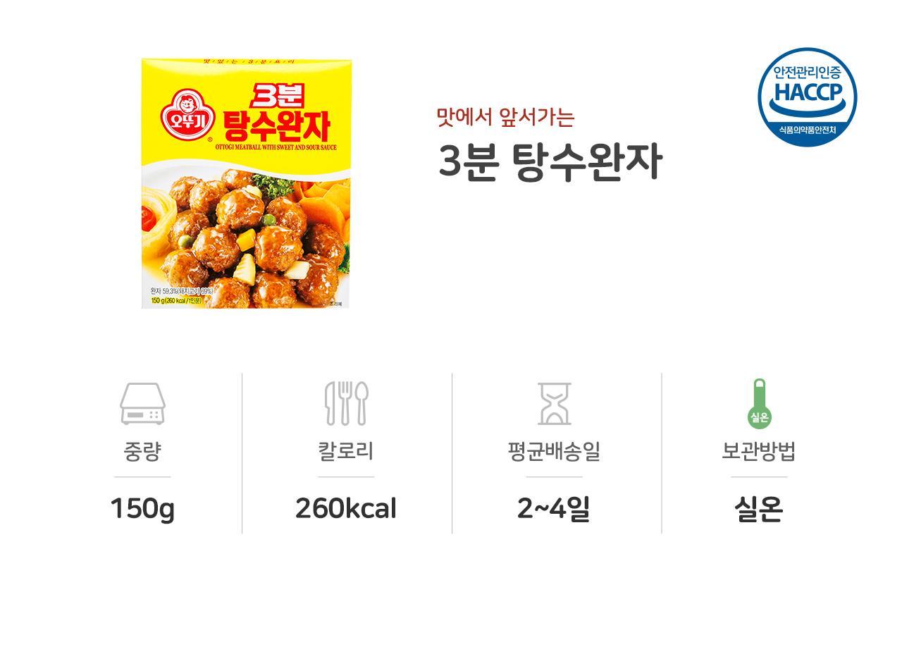 3분 탕수완자 150g 24개 간편식 간편조리 간편조리식품 반찬 자취요리 자취생밥 즉석식품 즉석조리식품 레토르트식품 전자레인지식품