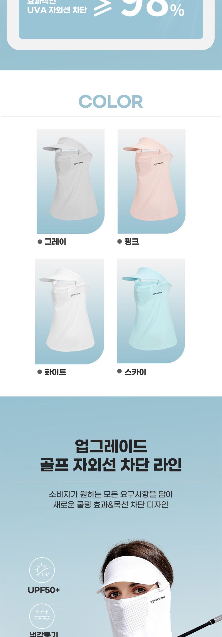 여성 360도 자외선 차단 골프 모자
