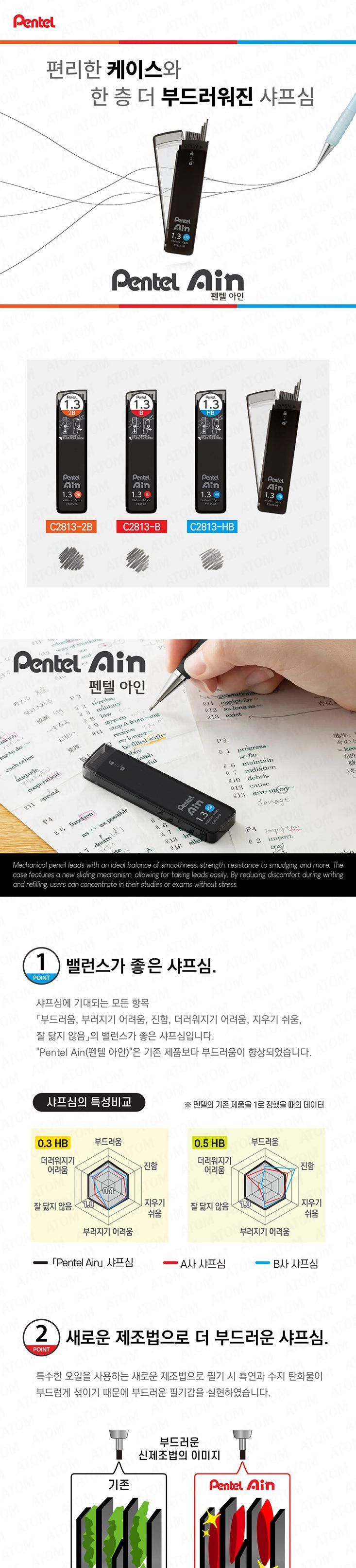 펜텔 아인 샤프심 1.3mm 10개 1세트 13MM샤프심 13MM리필샤프심 사무용샤프심 문구용샤프심 필기용샤프심 리필샤프심 샤프펜슬심 샤프리필심 샤프펜슬리필심 샤프심리필